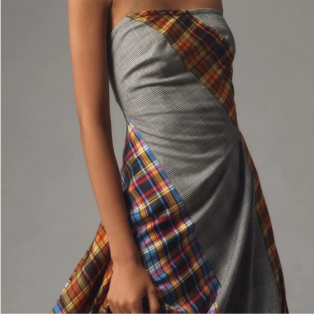 NWT Maeve Anthropologie Plaid Strapless Maxi Dress XXS - Picture 3 of 12